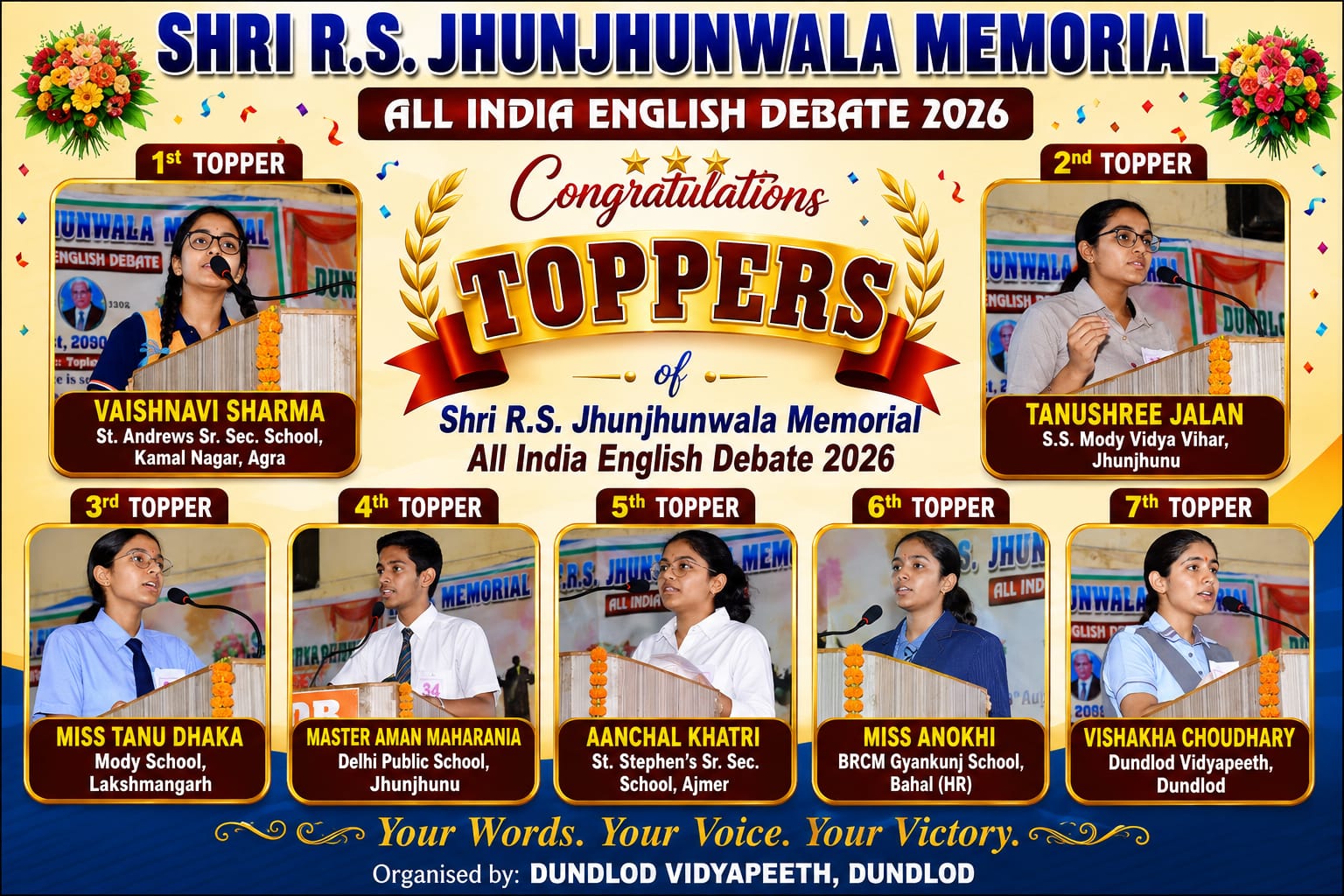 Topper of Shri R S Jhunjhunwala Memorial All India English Debate 2026